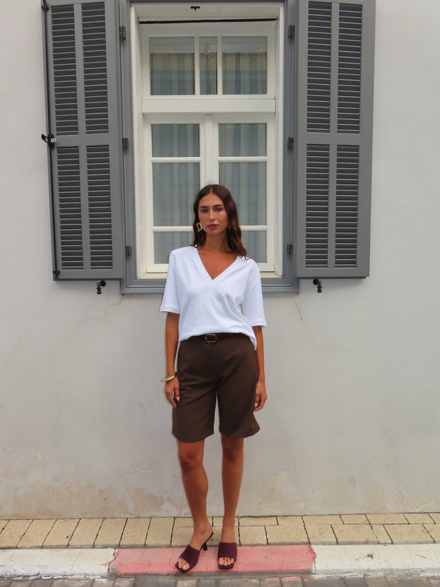 חולצת פנקייק ריב כריות נשלפות מפתח וי לבנה