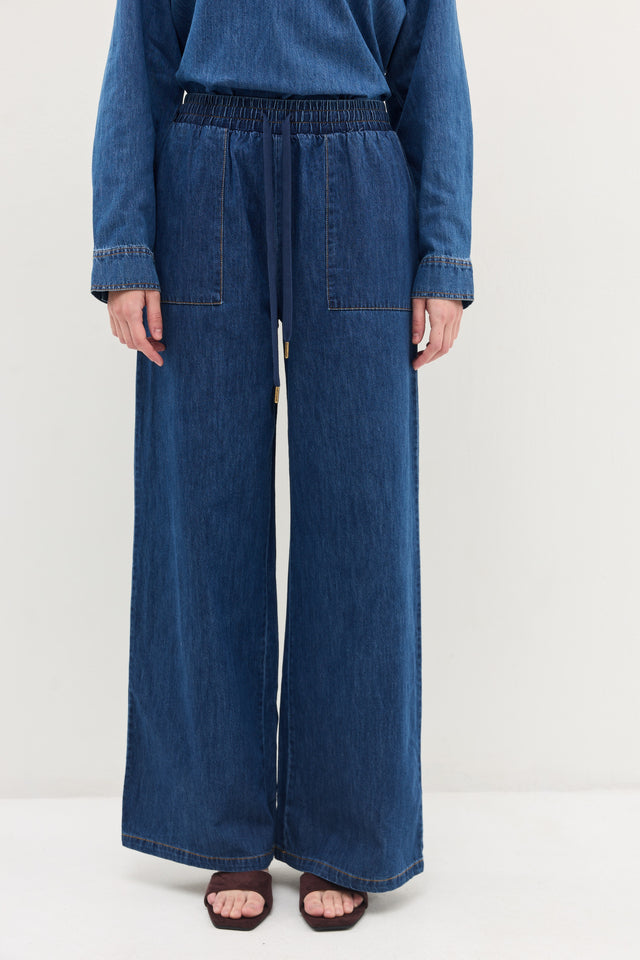 מכנסי ג'ינס זואי גומי במתניים וואש כחול כהה