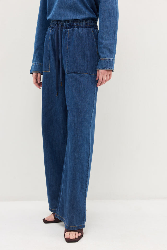 מכנסי ג'ינס זואי גומי במתניים וואש כחול כהה