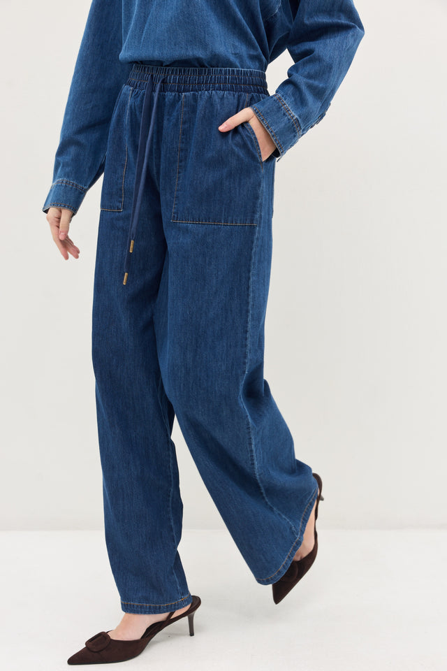 מכנסי ג'ינס זואי גומי במתניים וואש כחול כהה