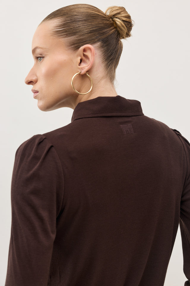 חולצת באן פולו שרוולים תפוחים חום שוקולד