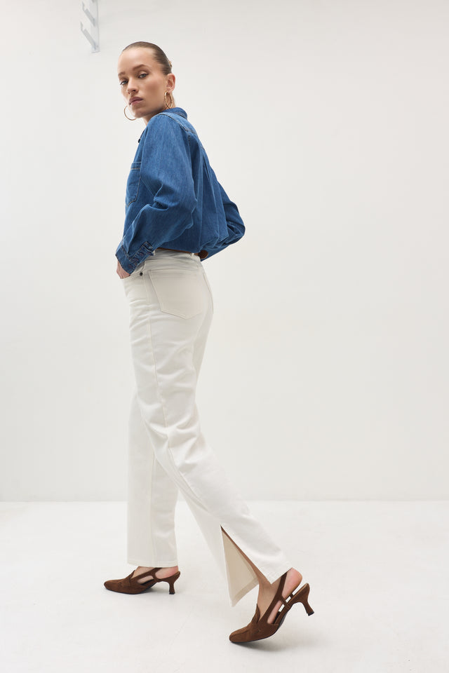 מכנסי ג'ינס גולדי ארוך דיטייל מפתח צדדי לבן