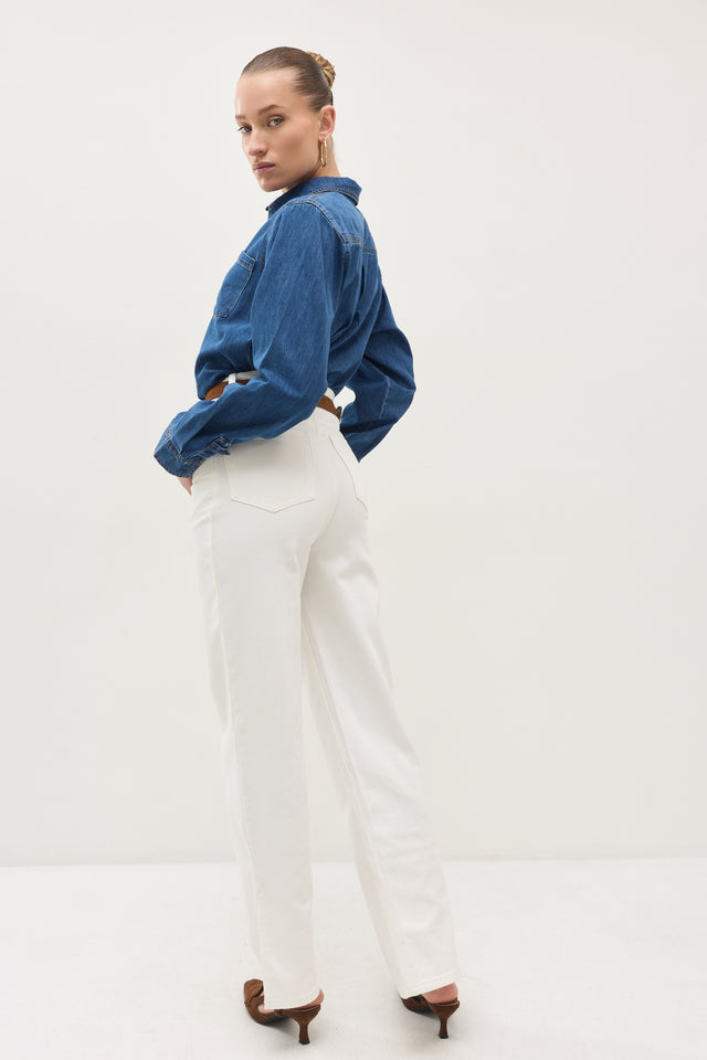 מכנסי ג'ינס גולדי ארוך דיטייל מפתח צדדי לבן