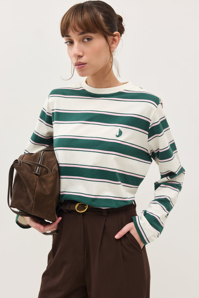 חולצת ספייסי כריות נשלפות פסים ירוק בקבוק