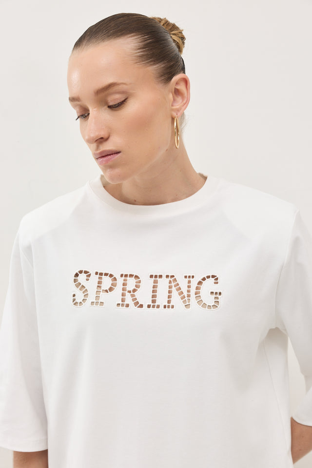 חולצת SPRING תחרה כריות כתפיים נשלפות לבנה