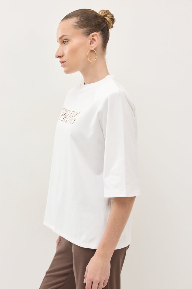 חולצת SPRING תחרה כריות כתפיים נשלפות לבנה