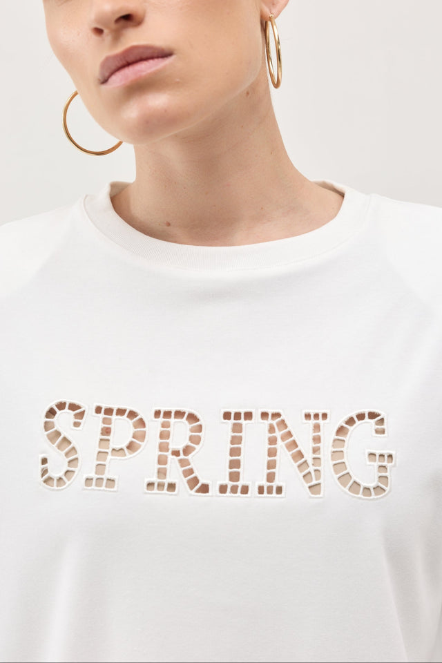 חולצת SPRING תחרה כריות כתפיים נשלפות לבנה