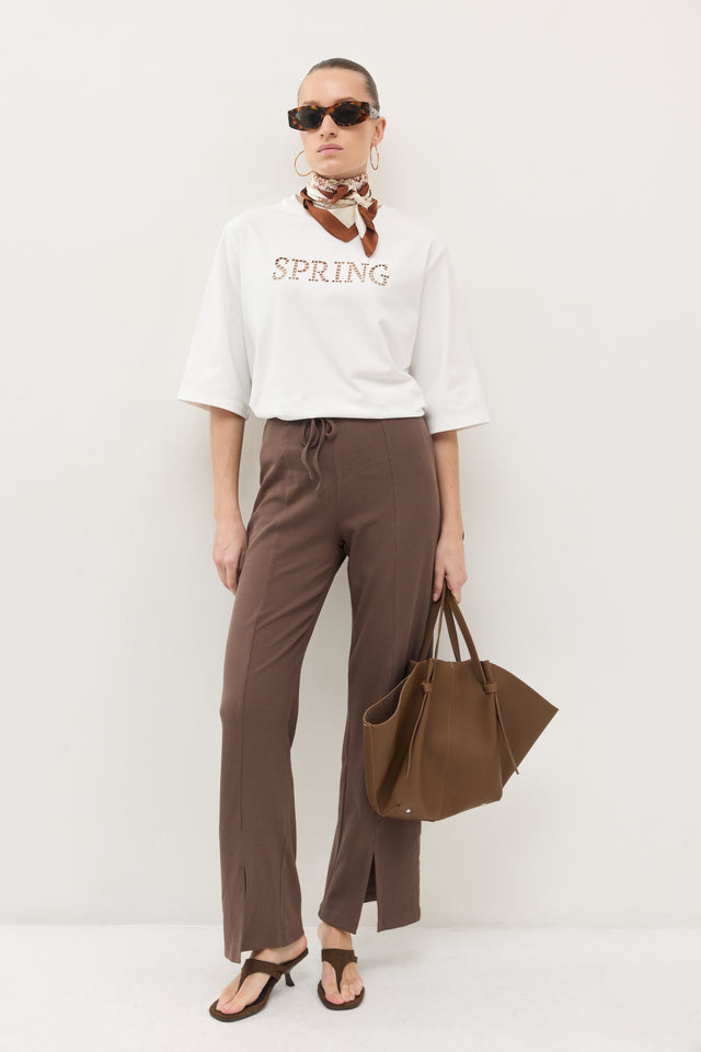 מכנסי קקאו ריב פתח קדמי חום טראפל