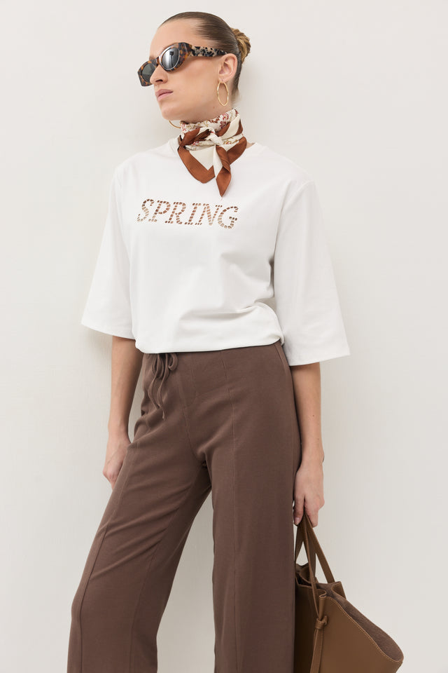 חולצת SPRING תחרה כריות כתפיים נשלפות לבנה