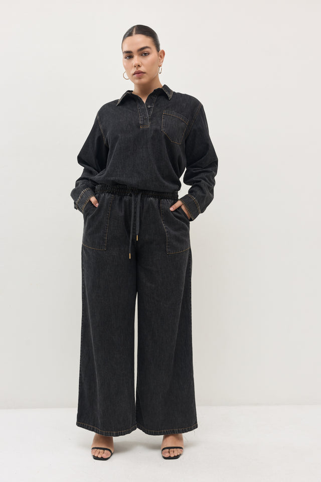 חולצת ג'ינס זואי פולו וואש כחול כהה