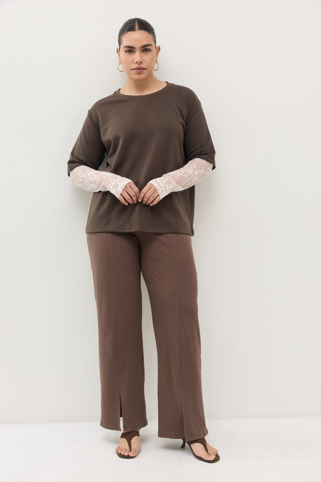 מכנסי קקאו ריב פתח קדמי חום טראפל