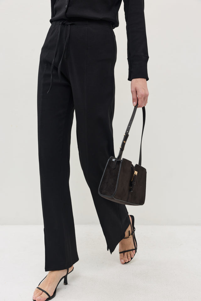 מכנסי קקאו ריב פתח קדמי שחורים