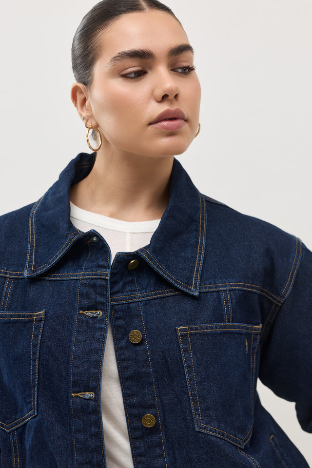 ז'קט ג׳ינס קאנולי תיפורים כחול כהה