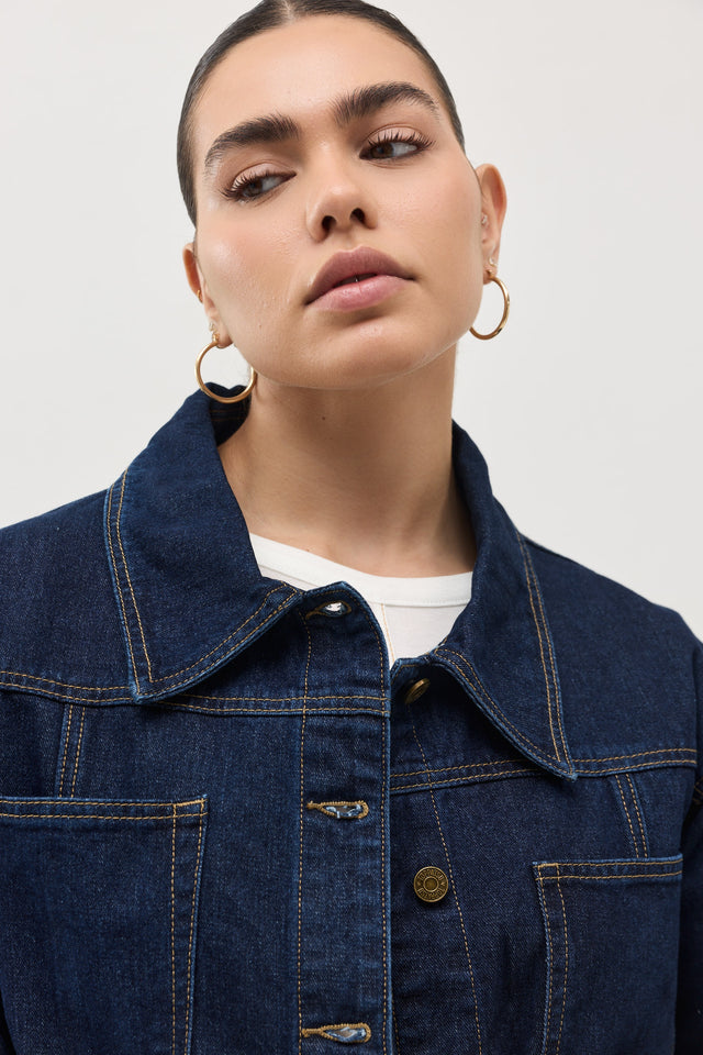 ז'קט ג׳ינס קאנולי תיפורים כחול כהה