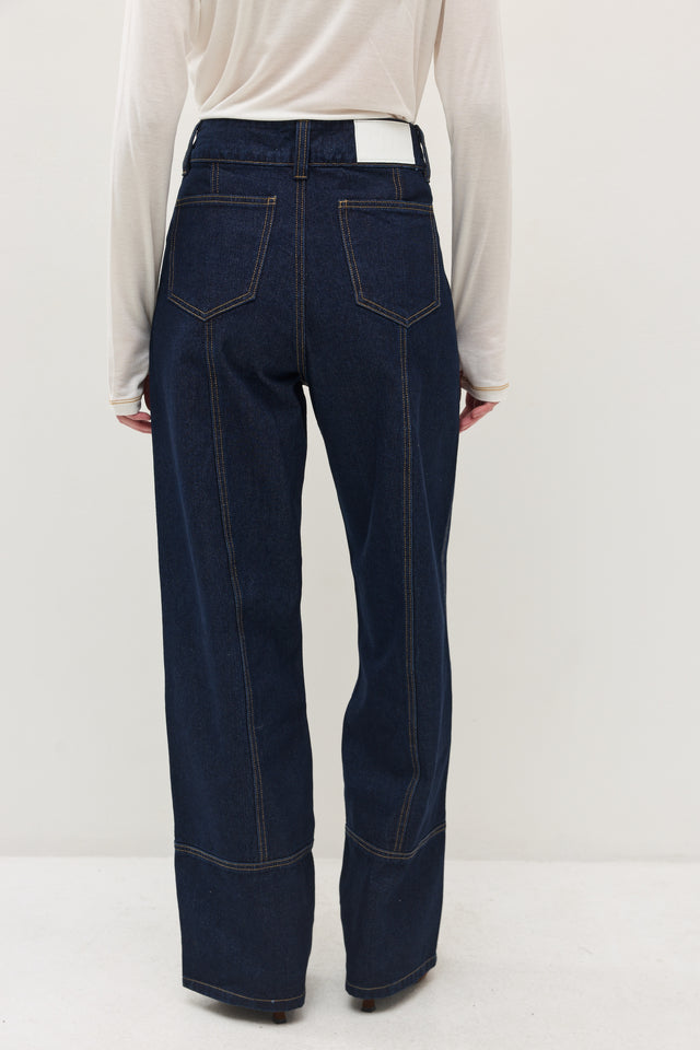 מכנסי ג'ינס קאנולי דיטייל תיפורים כחול כהה