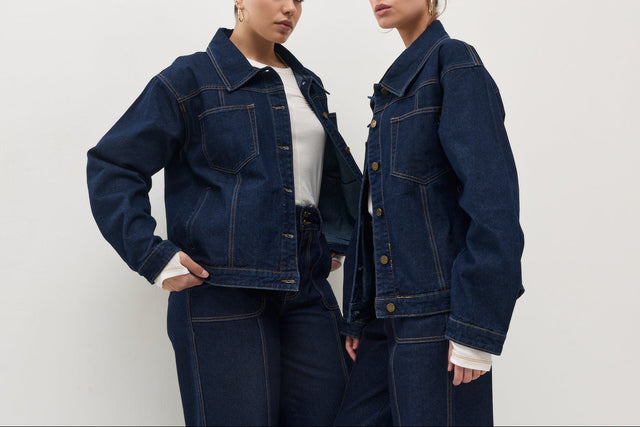 ז'קט ג׳ינס קאנולי תיפורים כחול כהה