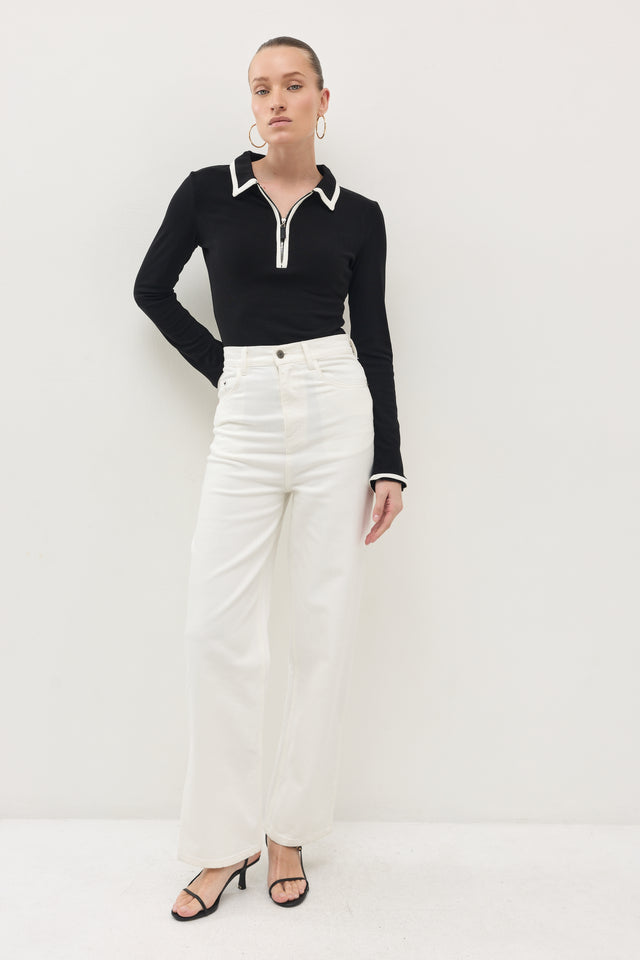 מכנסי ג'ינס גולדי ארוך דיטייל מפתח צדדי לבן