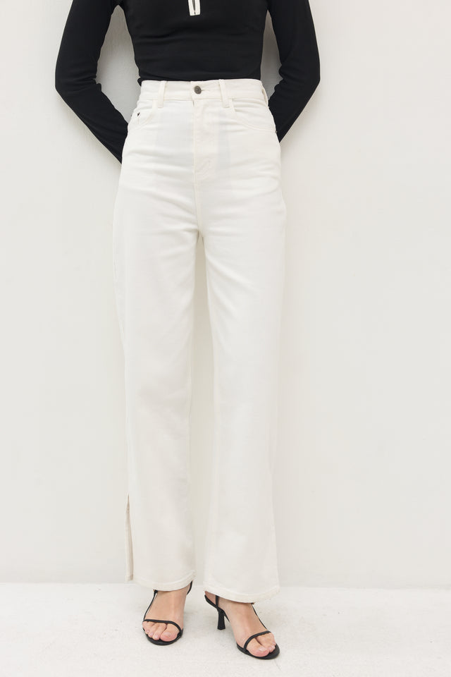 מכנסי ג'ינס גולדי ארוך דיטייל מפתח צדדי לבן