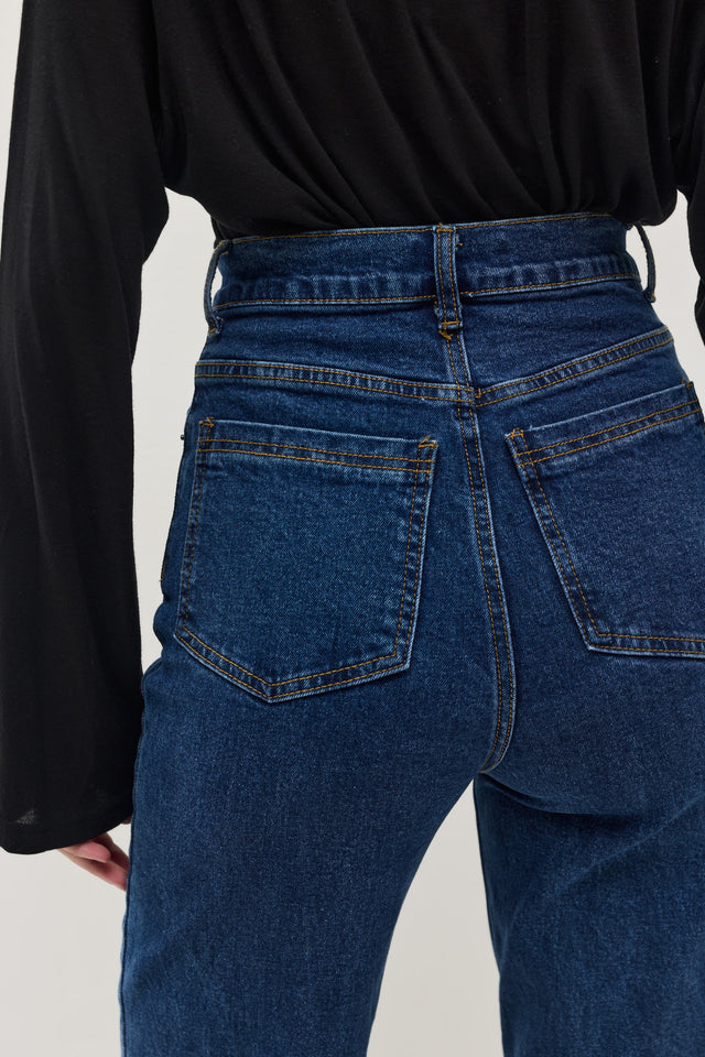 מכנסי ג'ינס גולדי ארוך דיטייל מפתח צדדי כחול כהה