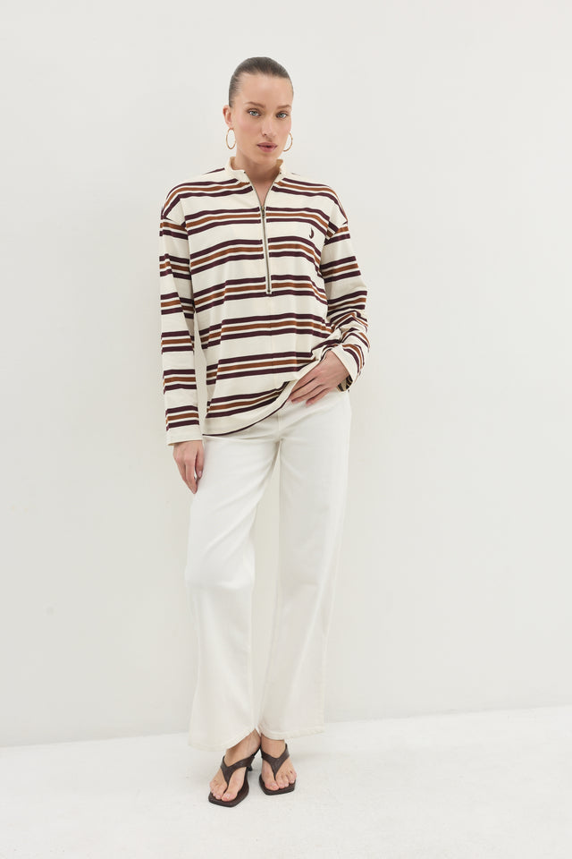 חולצת זיפר ספייסי שרוול ארוך חום פסים