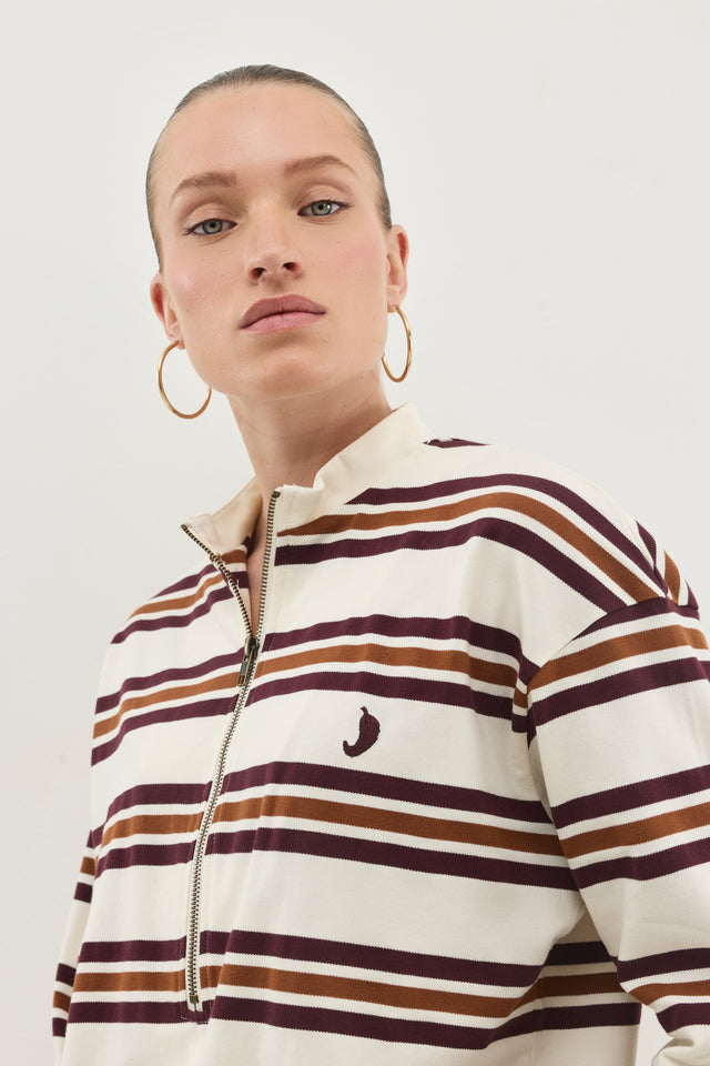 חולצת זיפר ספייסי שרוול ארוך חום פסים