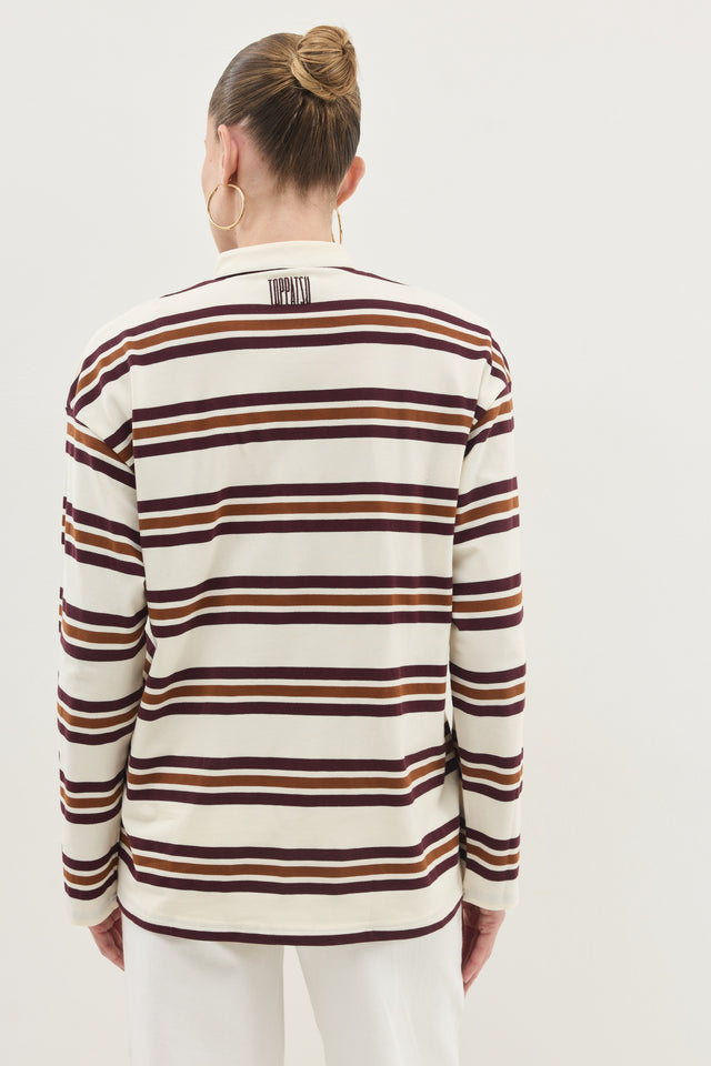 חולצת זיפר ספייסי שרוול ארוך חום פסים