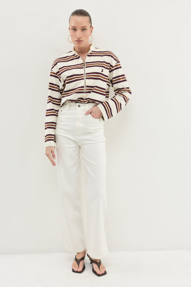 חולצת זיפר ספייסי שרוול ארוך חום פסים