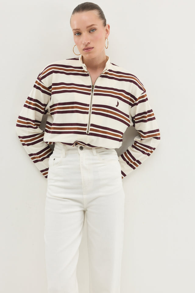 חולצת זיפר ספייסי שרוול ארוך חום פסים