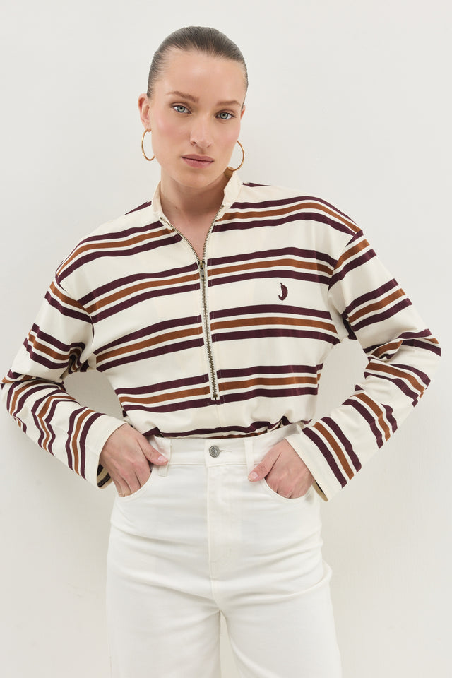 חולצת זיפר ספייסי שרוול ארוך חום פסים