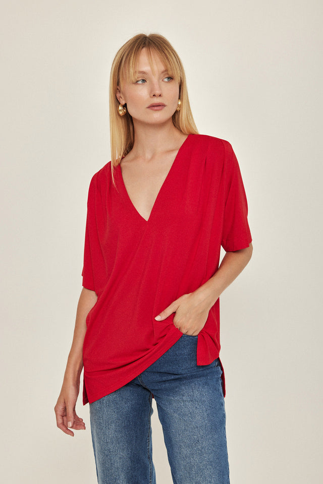 חולצת וי לייק כפלים מודל אדומה