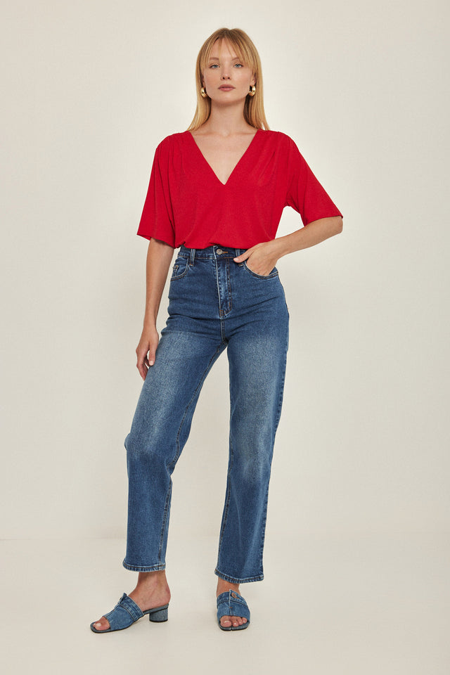 חולצת וי לייק כפלים מודל אדומה