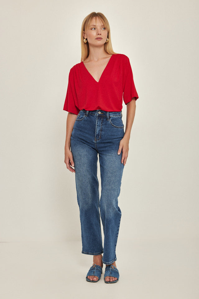 חולצת וי לייק כפלים מודל אדומה