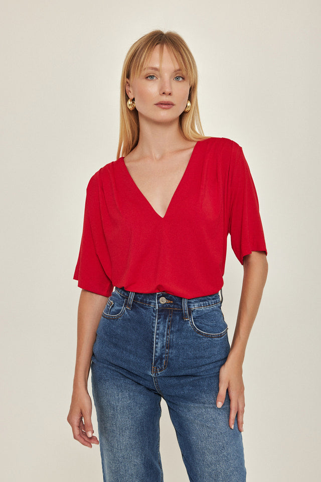 חולצת וי לייק כפלים מודל אדומה