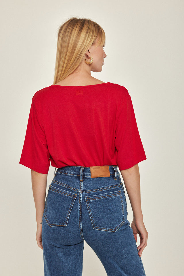 חולצת וי לייק כפלים מודל אדומה