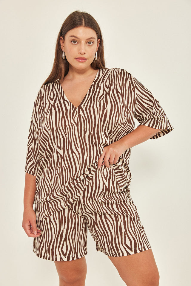 חולצת וי כיווצים ריב ספיריט זברה