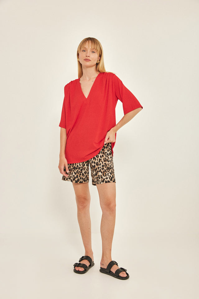 חולצת וי כיווצים ריב ספיריט אדומה