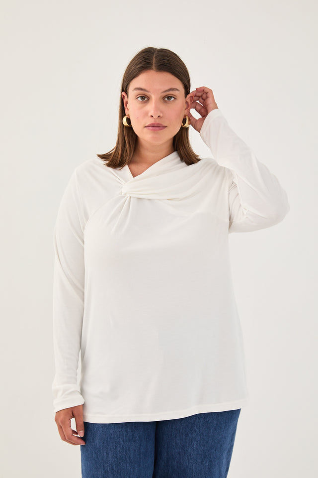 חולצת טוויסט שאנון קשירה ארוכה לבנה