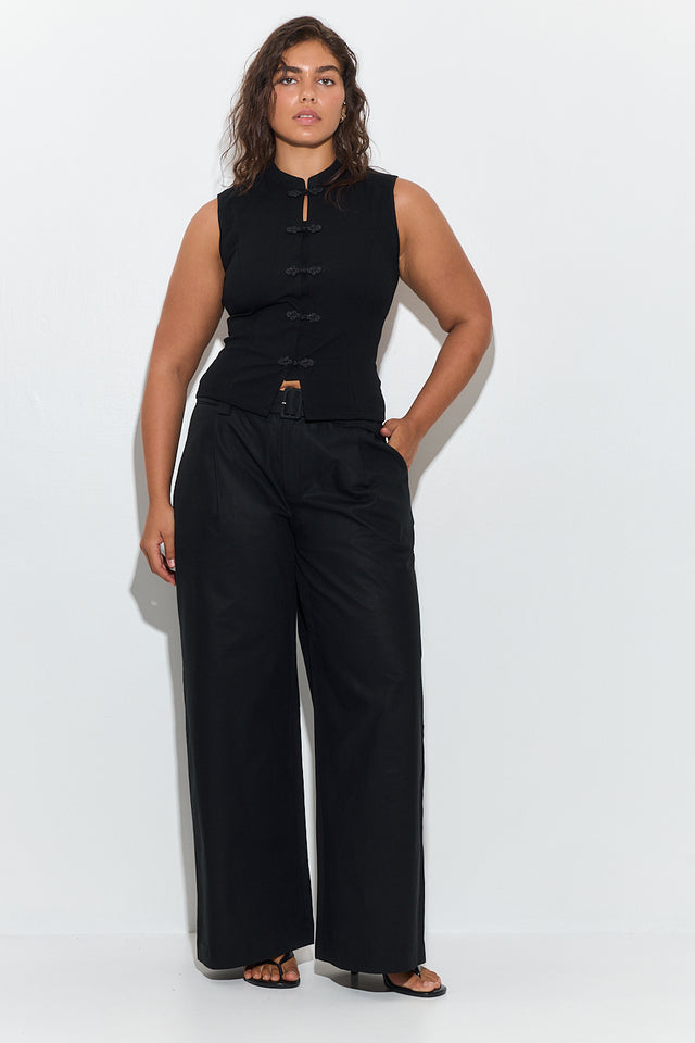 מכנסיים מחוייטים סטאנינג ארוכים עם חגורה לבנים
