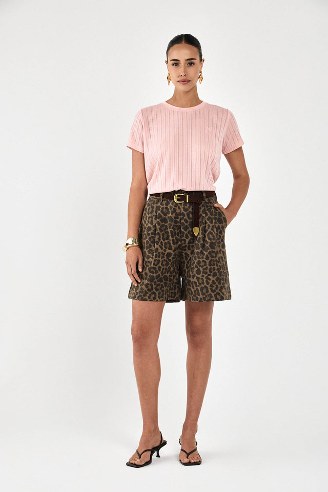 מכנסי ברמודה פרצל מחוייטים חום מנומר