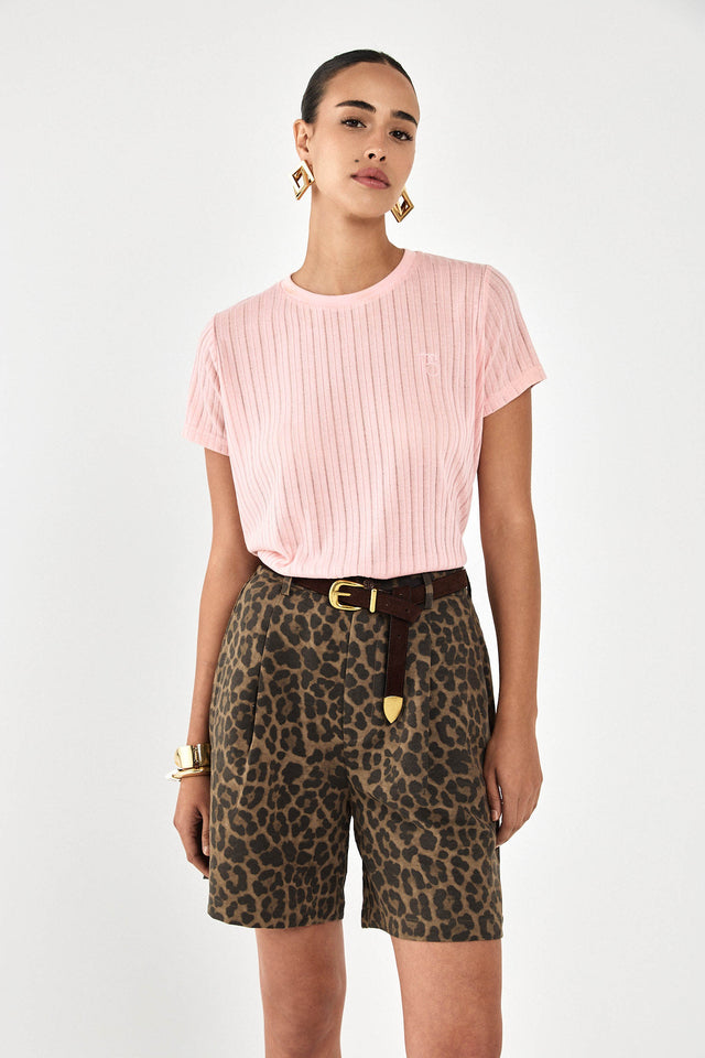 מכנסי ברמודה פרצל מחוייטים חום מנומר