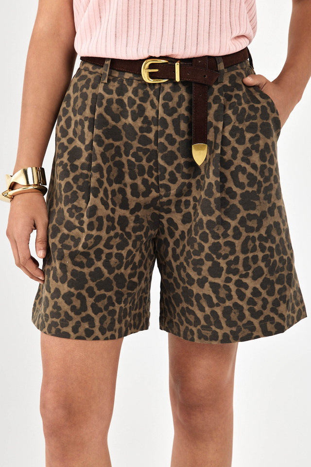 מכנסי ברמודה פרצל מחוייטים חום מנומר