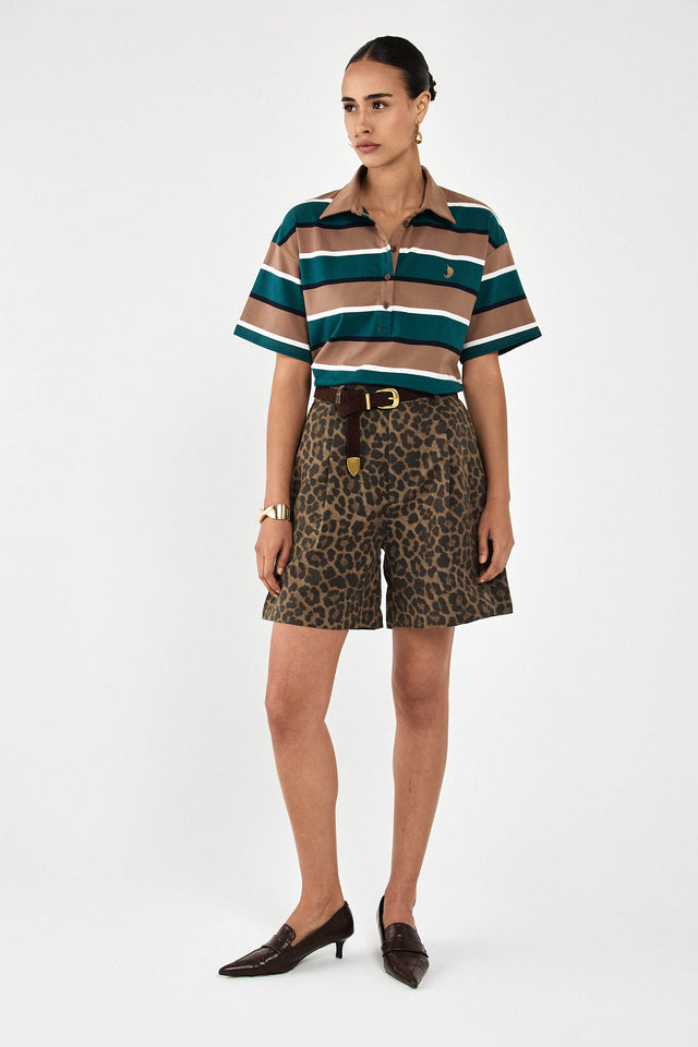 מכנסי ברמודה פרצל מחוייטים חום מנומר