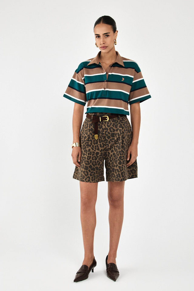 מכנסי ברמודה פרצל מחוייטים חום מנומר