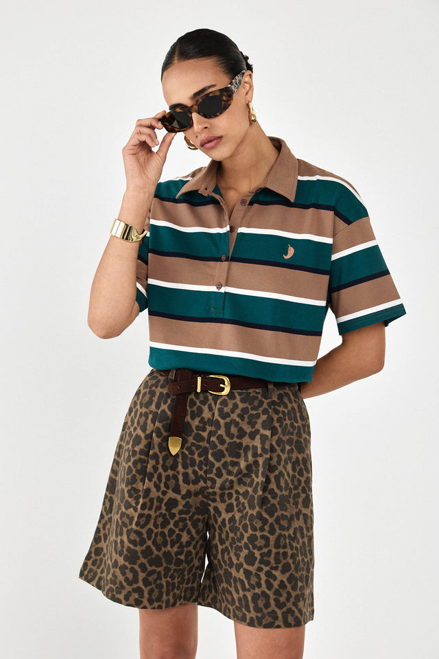 מכנסי ברמודה פרצל מחוייטים חום מנומר