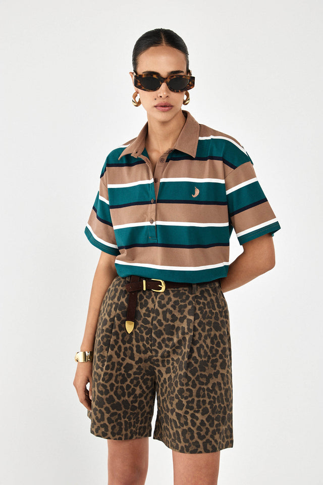 מכנסי ברמודה פרצל מחוייטים חום מנומר