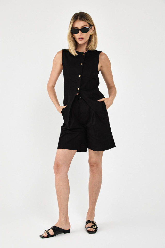 מכנסי ברמודה פרצל מחוייטים דריל שחורים