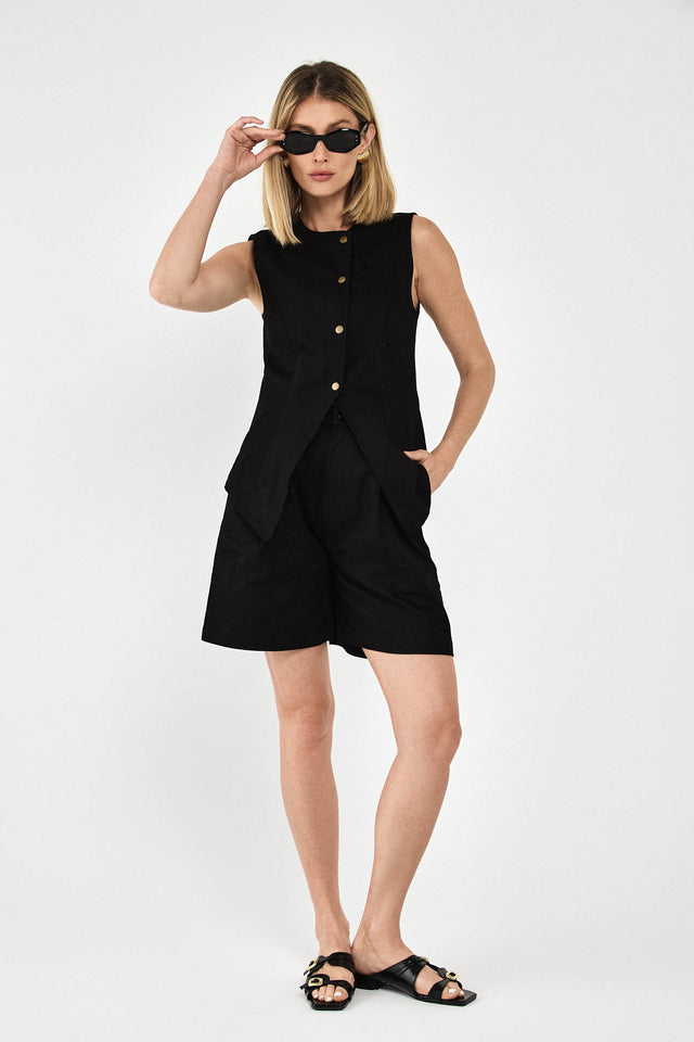 מכנסי ברמודה פרצל מחוייטים דריל שחורים