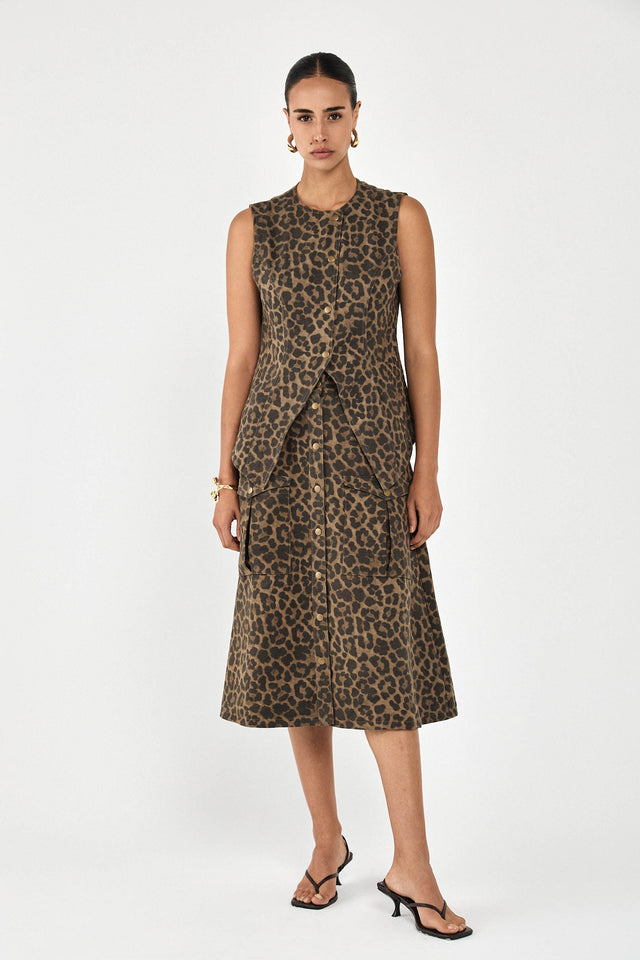 וסט בייקרי מפתח אסימטרי דו צדדי מנומר חום