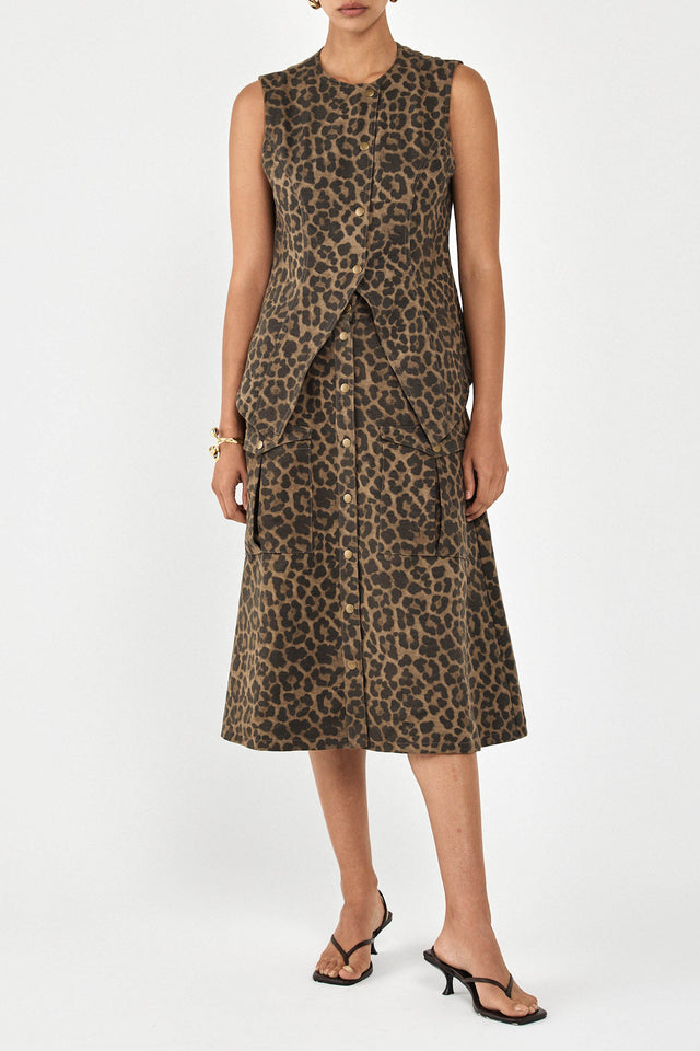 וסט בייקרי מפתח אסימטרי דו צדדי מנומר חום