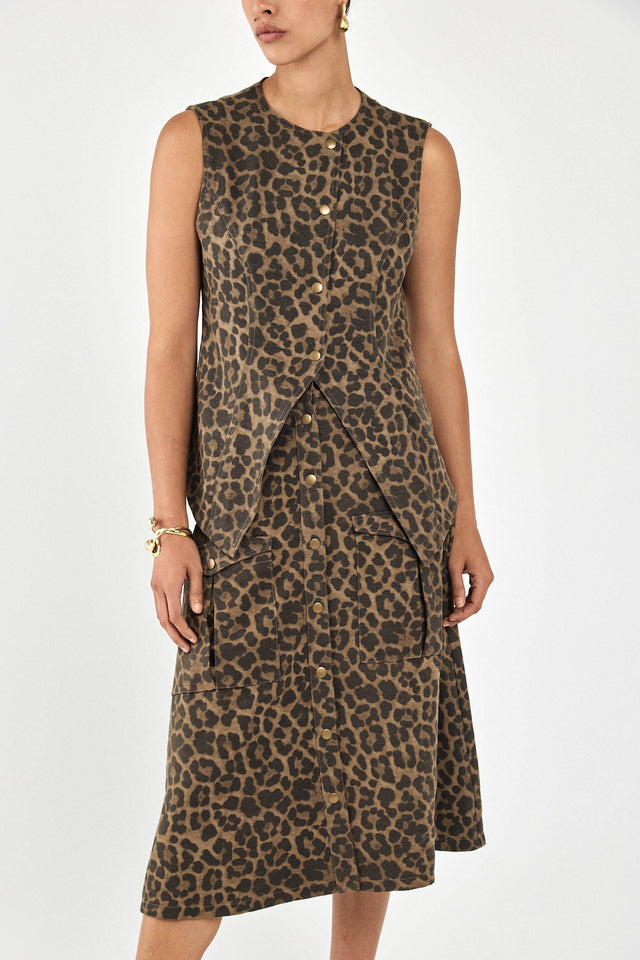 וסט בייקרי מפתח אסימטרי דו צדדי מנומר חום